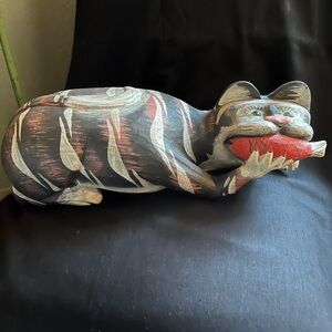 Handcrafted Cat Figurine with Fish